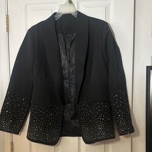 Elegant Black Studded Women's Blazer Size Large, Chic Mesh